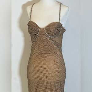 [CLEARANCE/Send Offers] BRONZE RHINESTONE DIAMANTÉ MESH PARTY DRESS